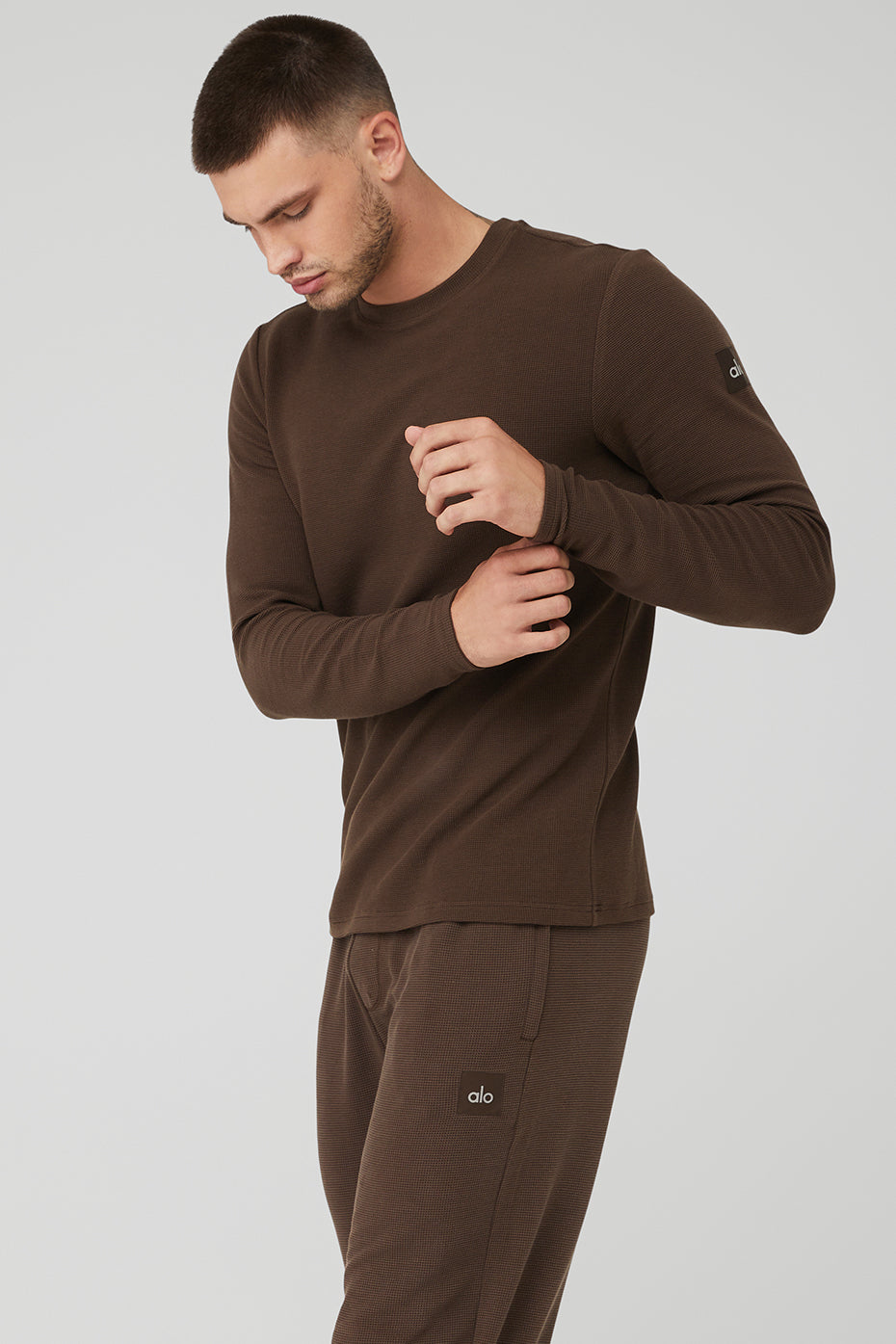 Coffee Men's Alo Yoga Micro Waffle Fast Break Tee Long Sleeve | WCT-943628