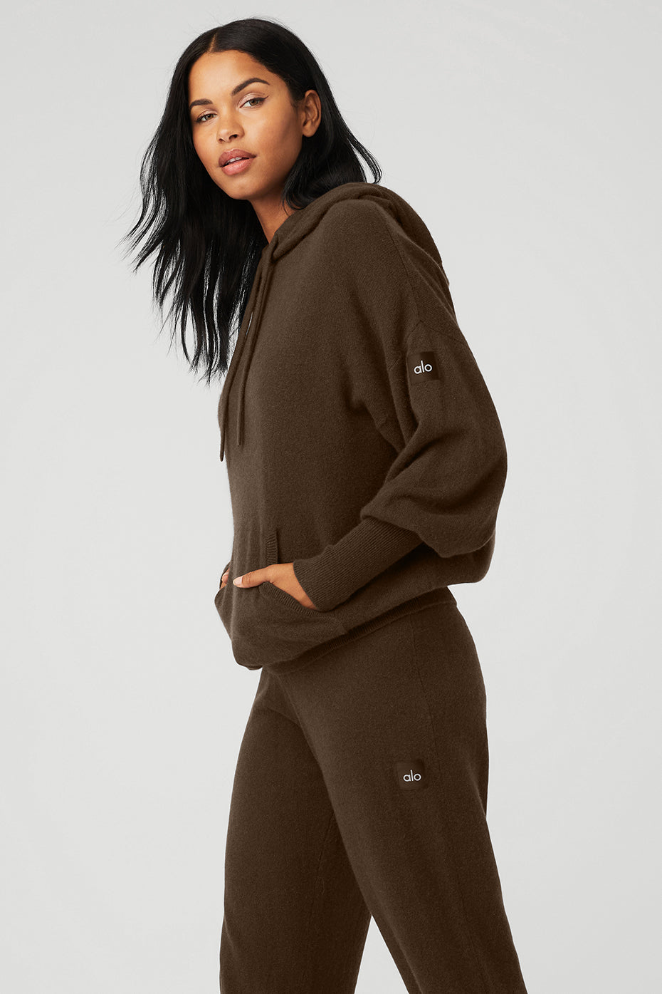 Dark Coffee Women's Alo Yoga Cashmere Jet Set Hoodie | RUC-564730