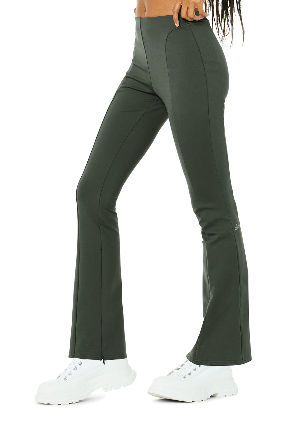 Dark Green Women's Alo Yoga High-Waist 7/8 Zip It Flare Leggings | SGR-870245