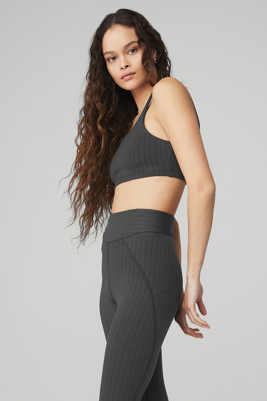 Dark Grey / Black Women's Alo Yoga Pinstripe Bras | CKZ-327841