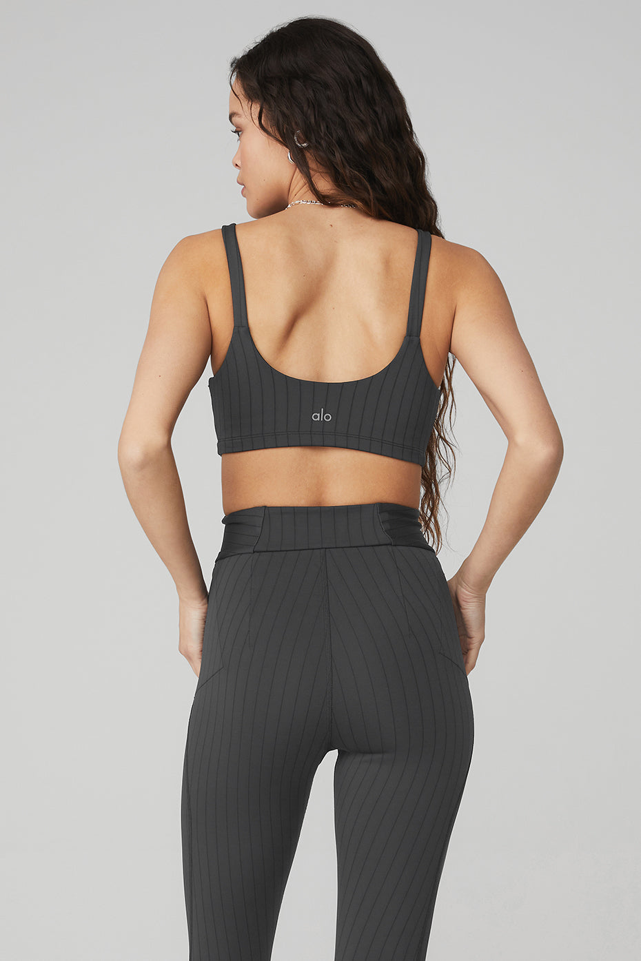 Dark Grey / Black Women's Alo Yoga Pinstripe Bras | CKZ-327841