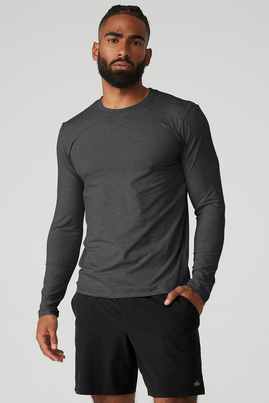 Dark Grey Men\'s Alo Yoga Conquer Reform Crewneck Long Sleeve | SDP-487609