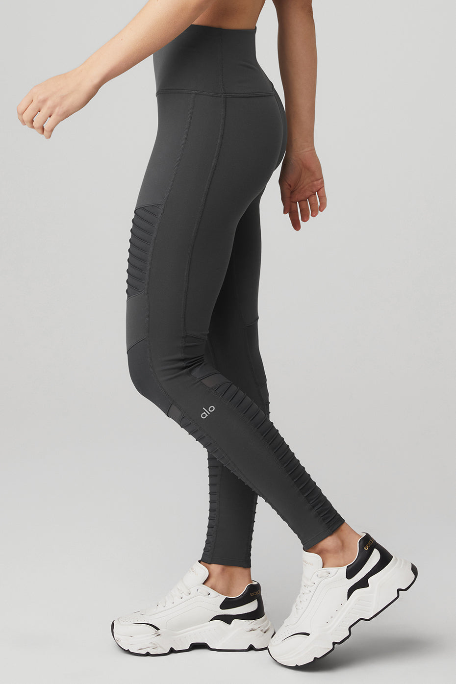 Dark Grey Women's Alo Yoga High-Waist Moto Leggings | DPQ-821569