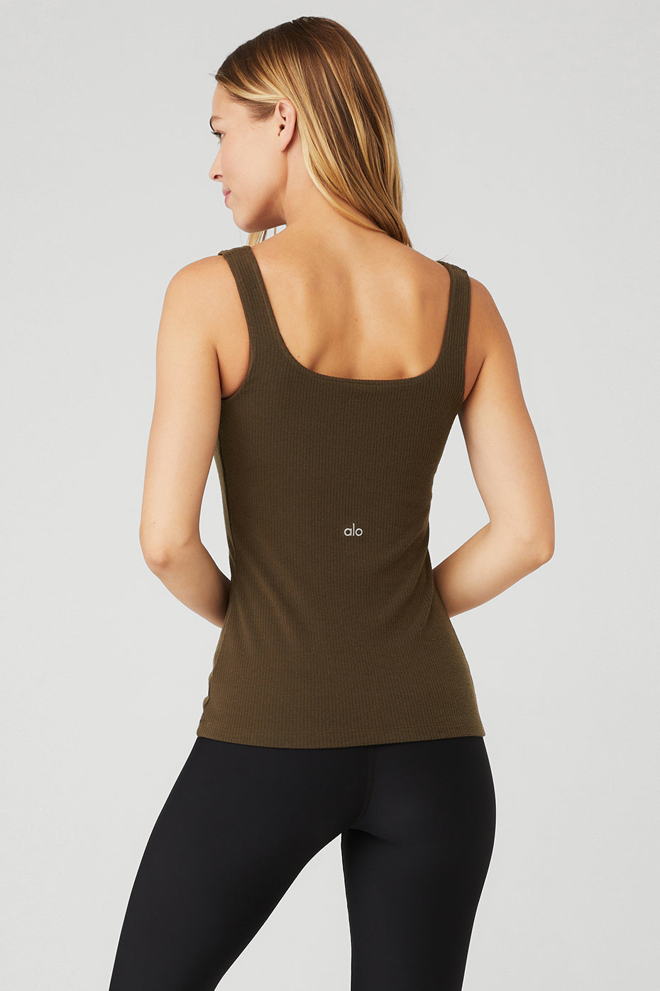 Dark Olive Women's Alo Yoga Ribbed Minimalist Tanks | TYM-097243