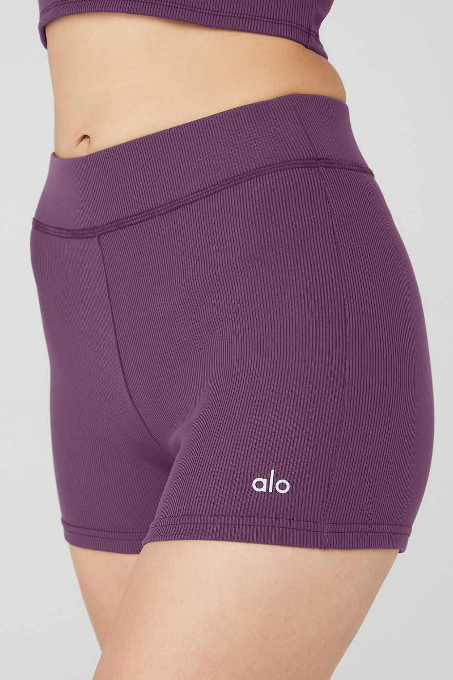 Dark Purple Women's Alo Yoga Goddess Ribbed High-Waist Hot Shorts | ORP-407859