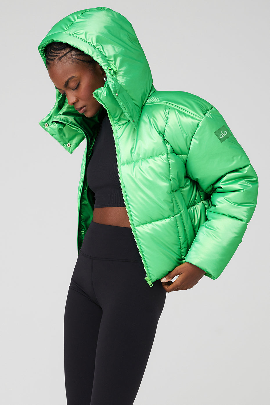 Green / Black Women's Alo Yoga Pearlized Pristine Puffer Jackets | SKL-356810