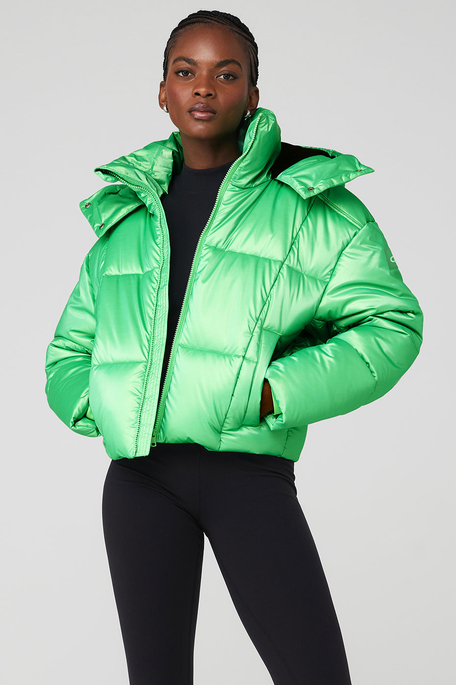 Green / Black Women\'s Alo Yoga Pearlized Pristine Puffer Jackets | SKL-356810