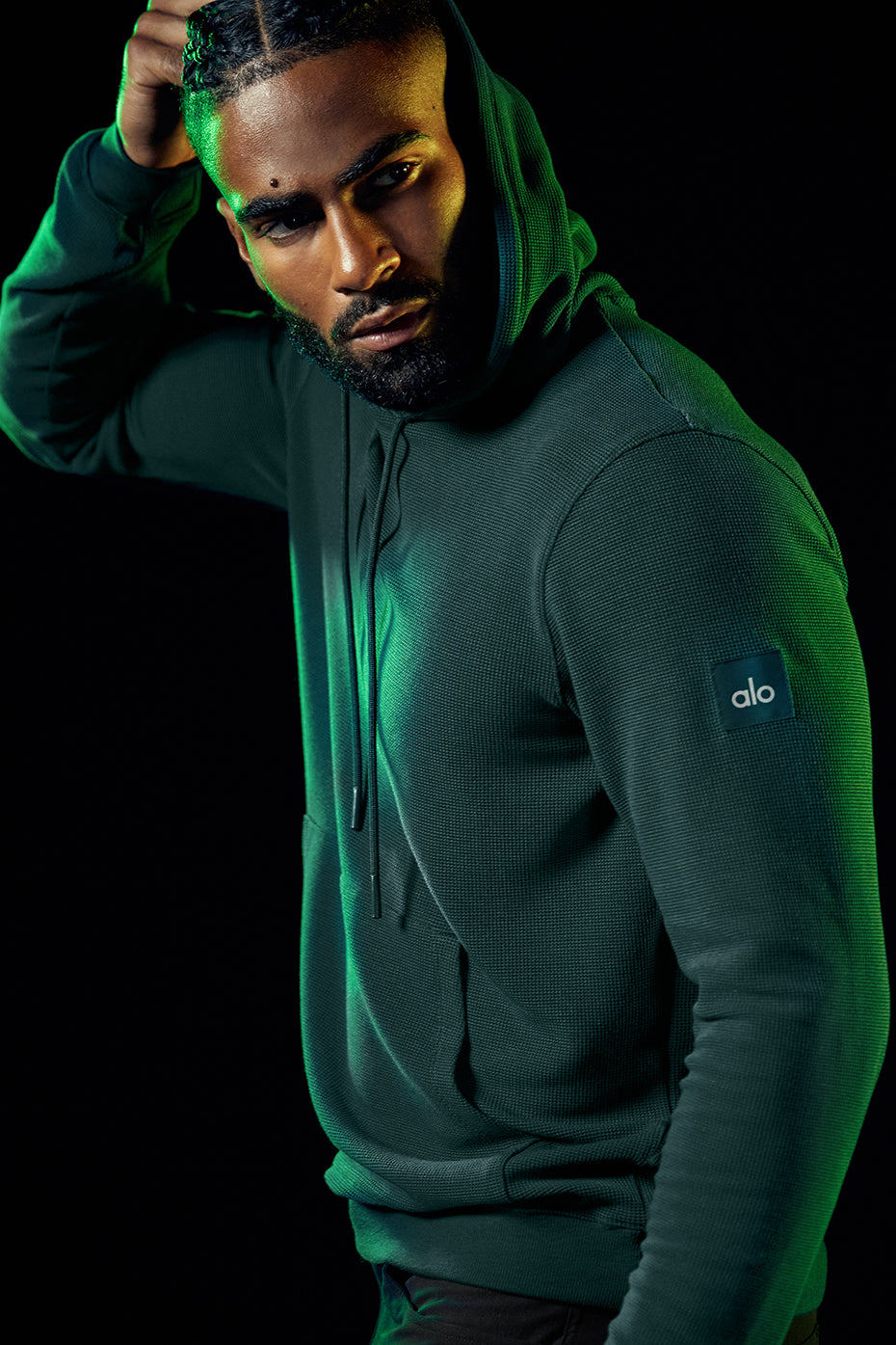 Green Men's Alo Yoga Micro Waffle Fast Break Hoodie | QZS-230469