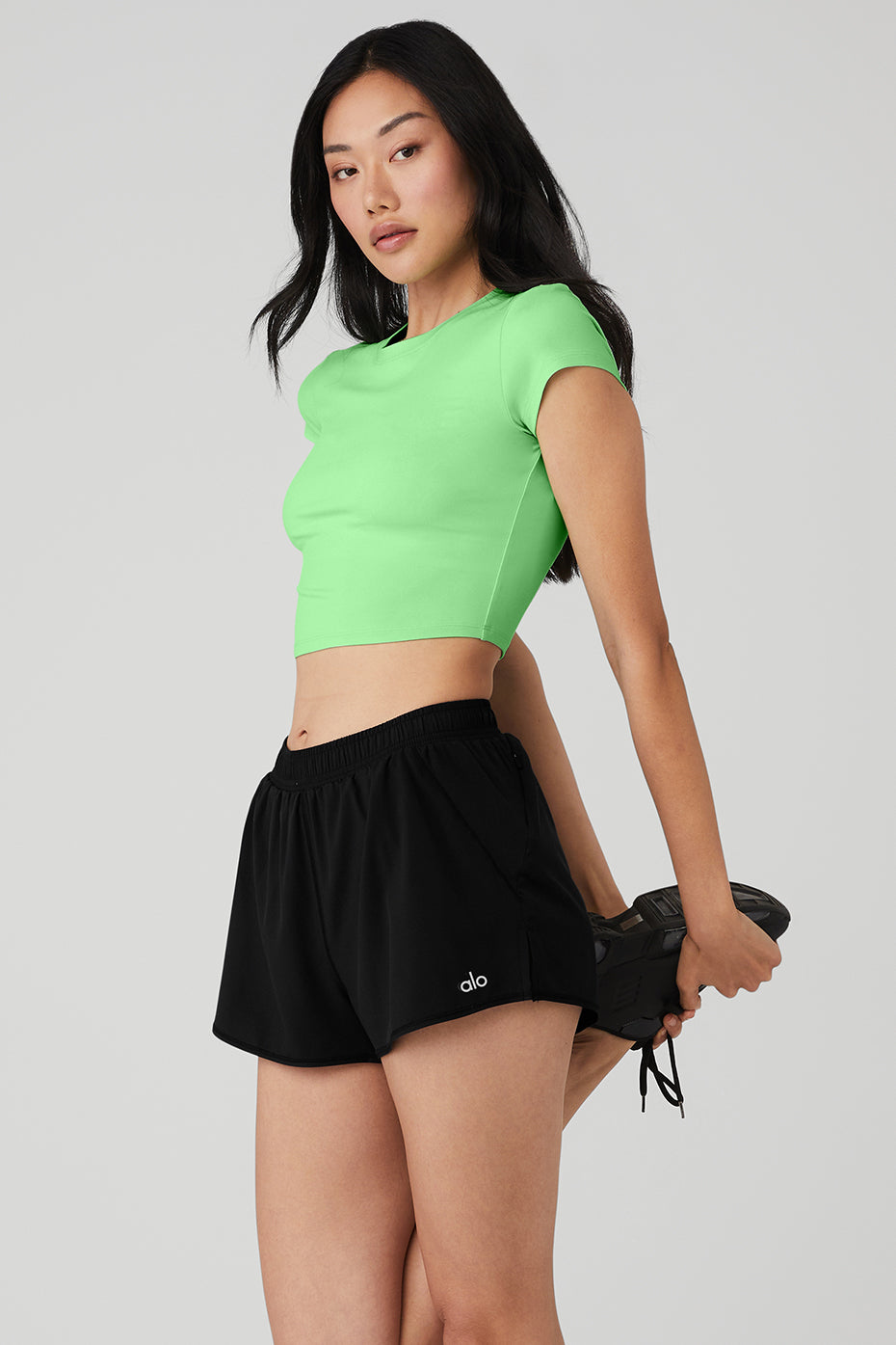 Green Women's Alo Yoga Alosoft Crop Finesse Short Sleeve | HAX-326057