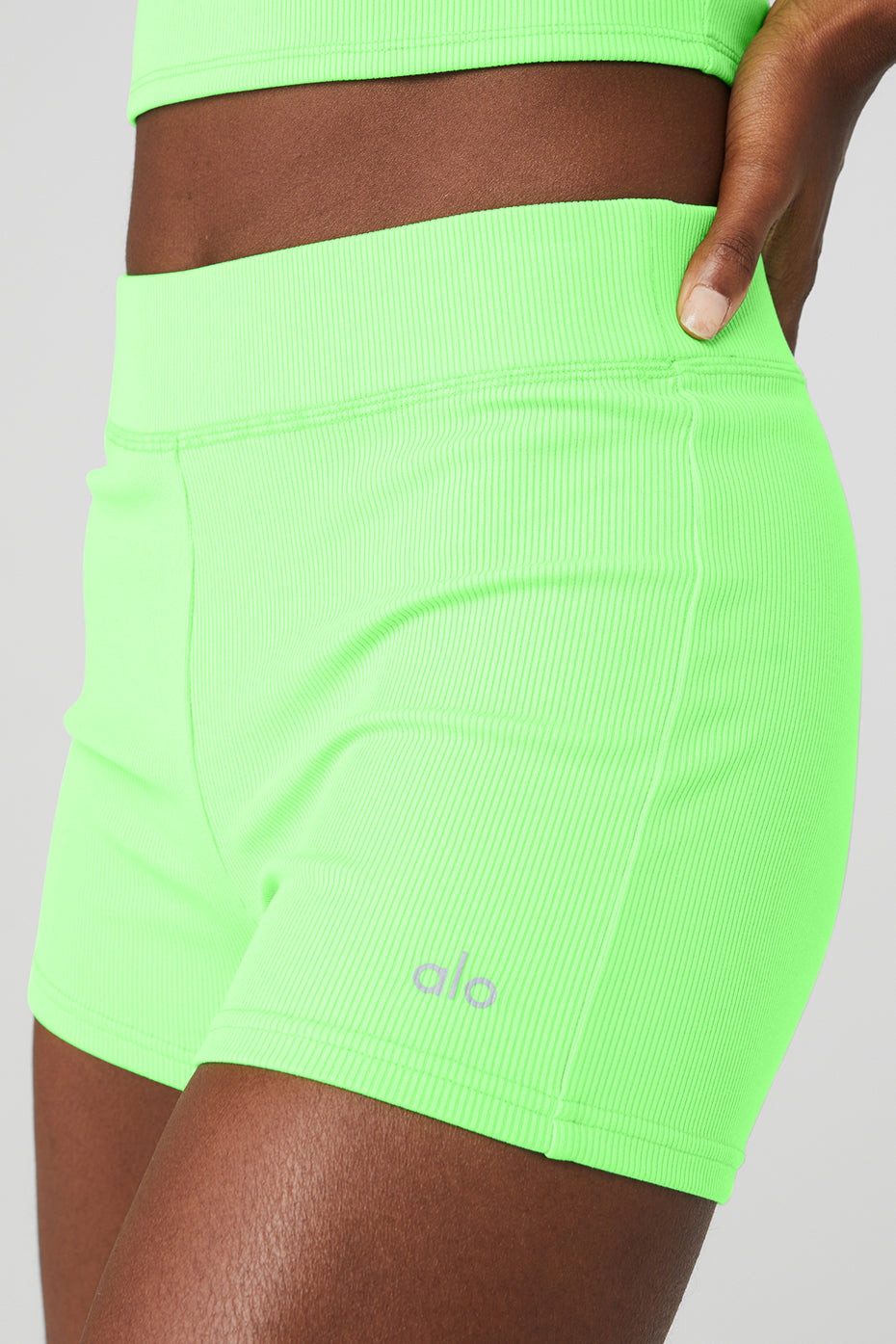 Green Women's Alo Yoga Goddess Ribbed High-Waist Hot Shorts | JQL-078496