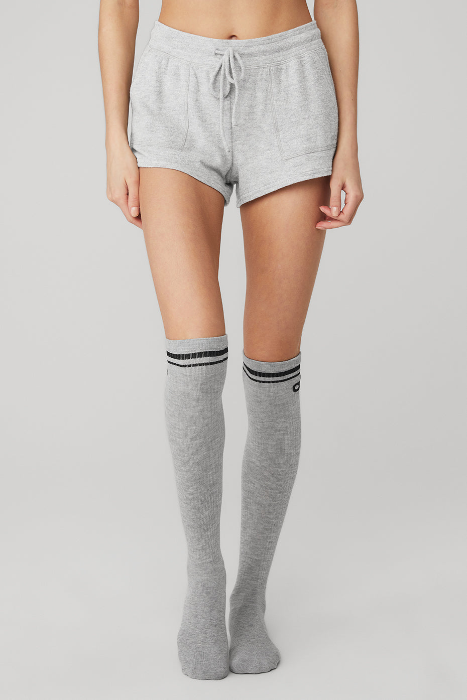 Grey / Black Women's Alo Yoga Knee-High Throwback Socks | OBN-423078