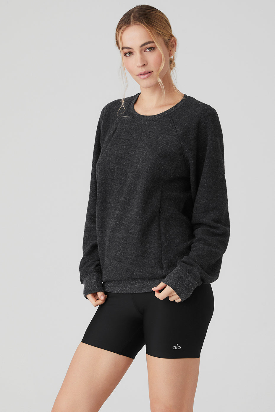 Grey Black Women's Alo Yoga Triumph Crew Neck Sweatshirts | XLB-140359