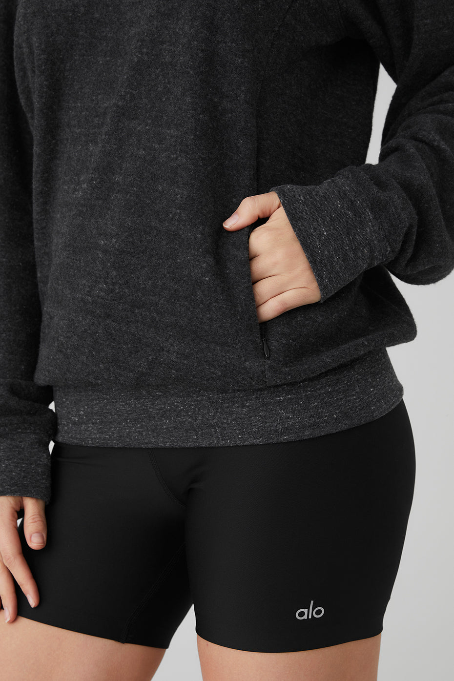 Grey Black Women's Alo Yoga Triumph Crew Neck Sweatshirts | XLB-140359