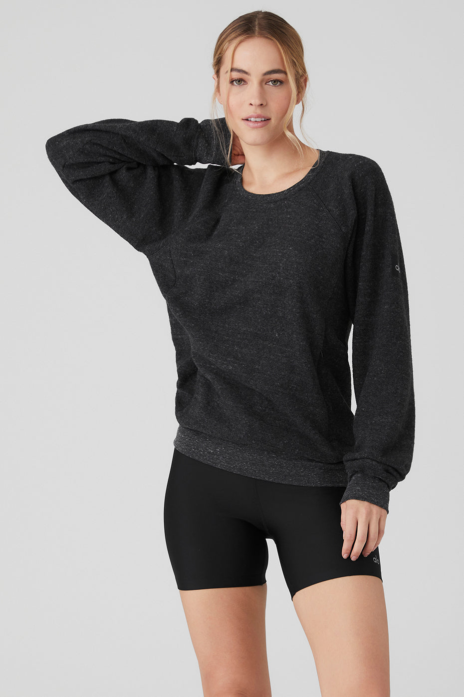 Grey Black Women\'s Alo Yoga Triumph Crew Neck Sweatshirts | XLB-140359