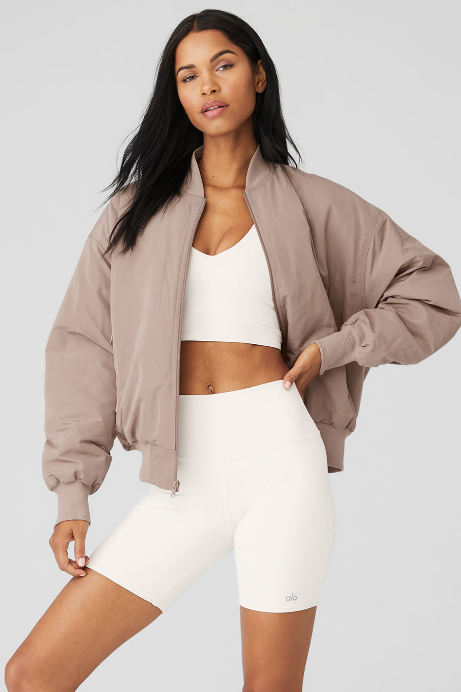 Grey Brown / White Women's Alo Yoga Faux Fur Urbanite Bomber Jackets | MBI-693245