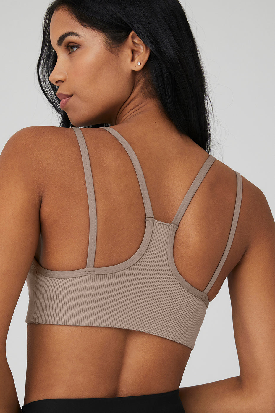 Grey Brown Women's Alo Yoga Airlift Ribbed Jump Start V-Neck Bras | XMV-280376