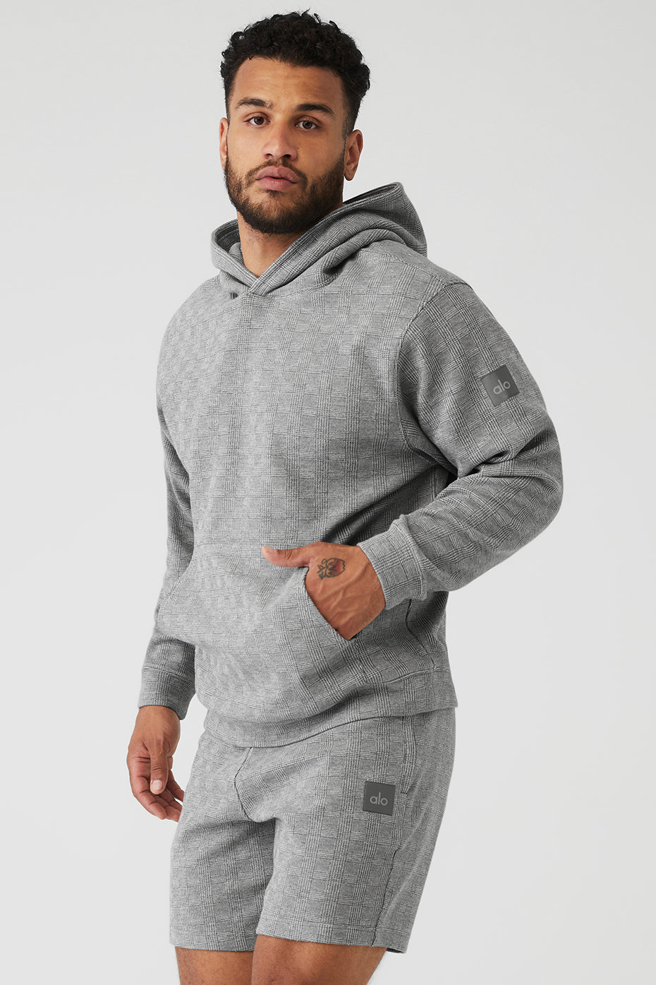 Grey Men's Alo Yoga Glenplaid Colosseum Hoodie | NBI-805271