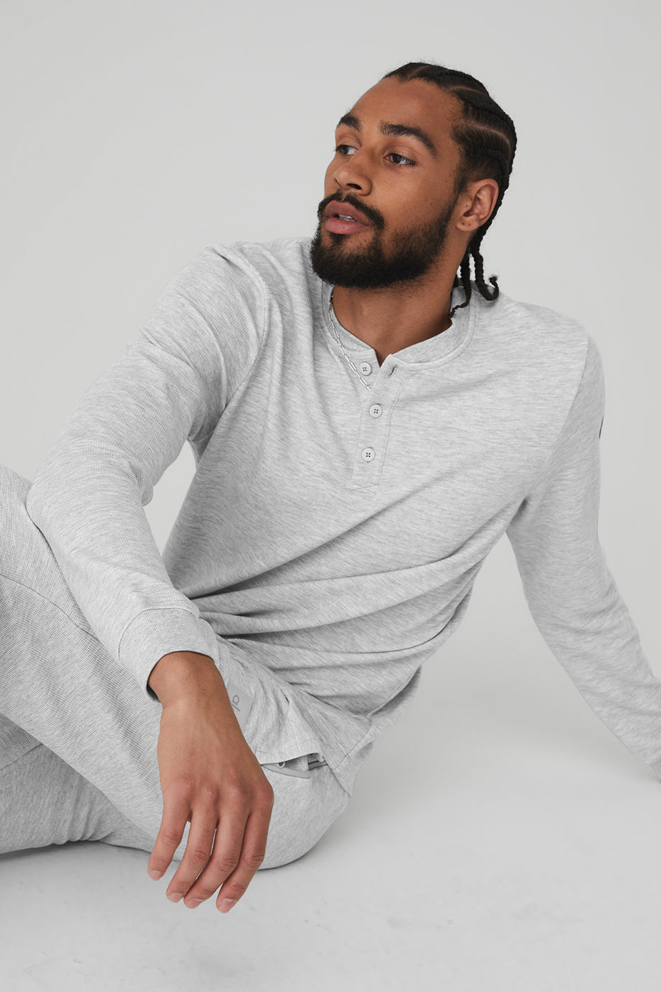 Grey Men's Alo Yoga Micro Waffle Fast Break Henley Long Sleeve | XNL-415960