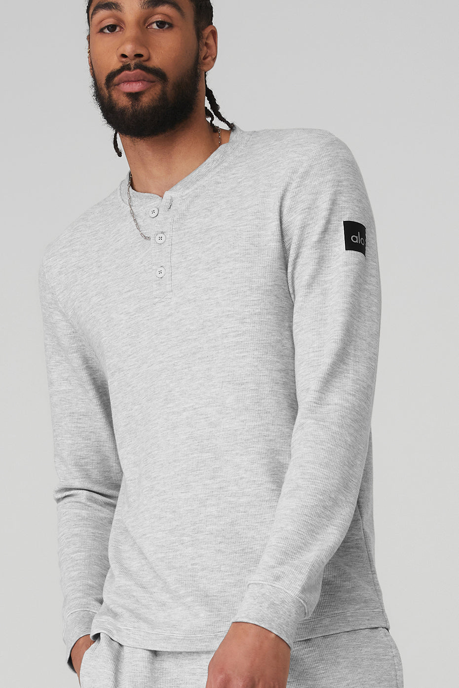 Grey Men's Alo Yoga Micro Waffle Fast Break Henley Long Sleeve | XNL-415960