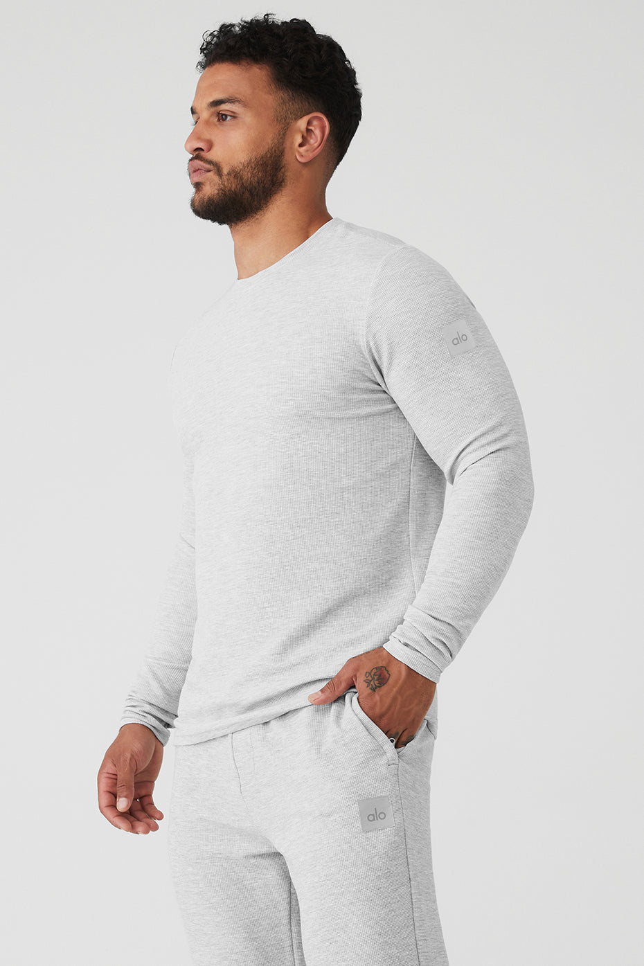 Grey Men's Alo Yoga Micro Waffle Fast Break Tee Long Sleeve | ZHC-023578