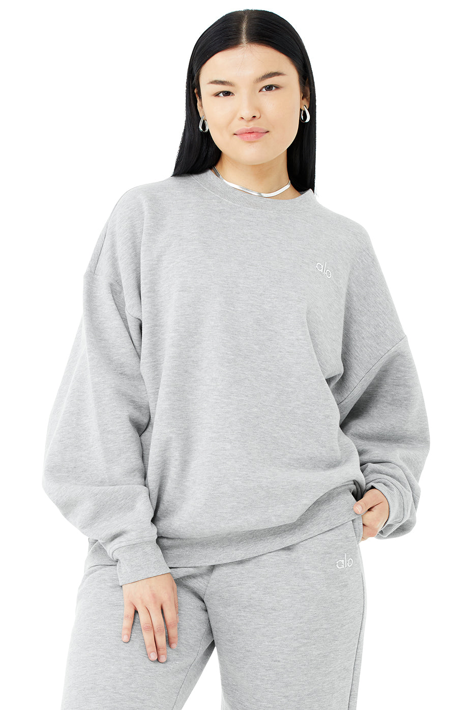 Grey Women's Alo Yoga Accolade Crew Neck Pullover Sweatshirts | DCM-630841