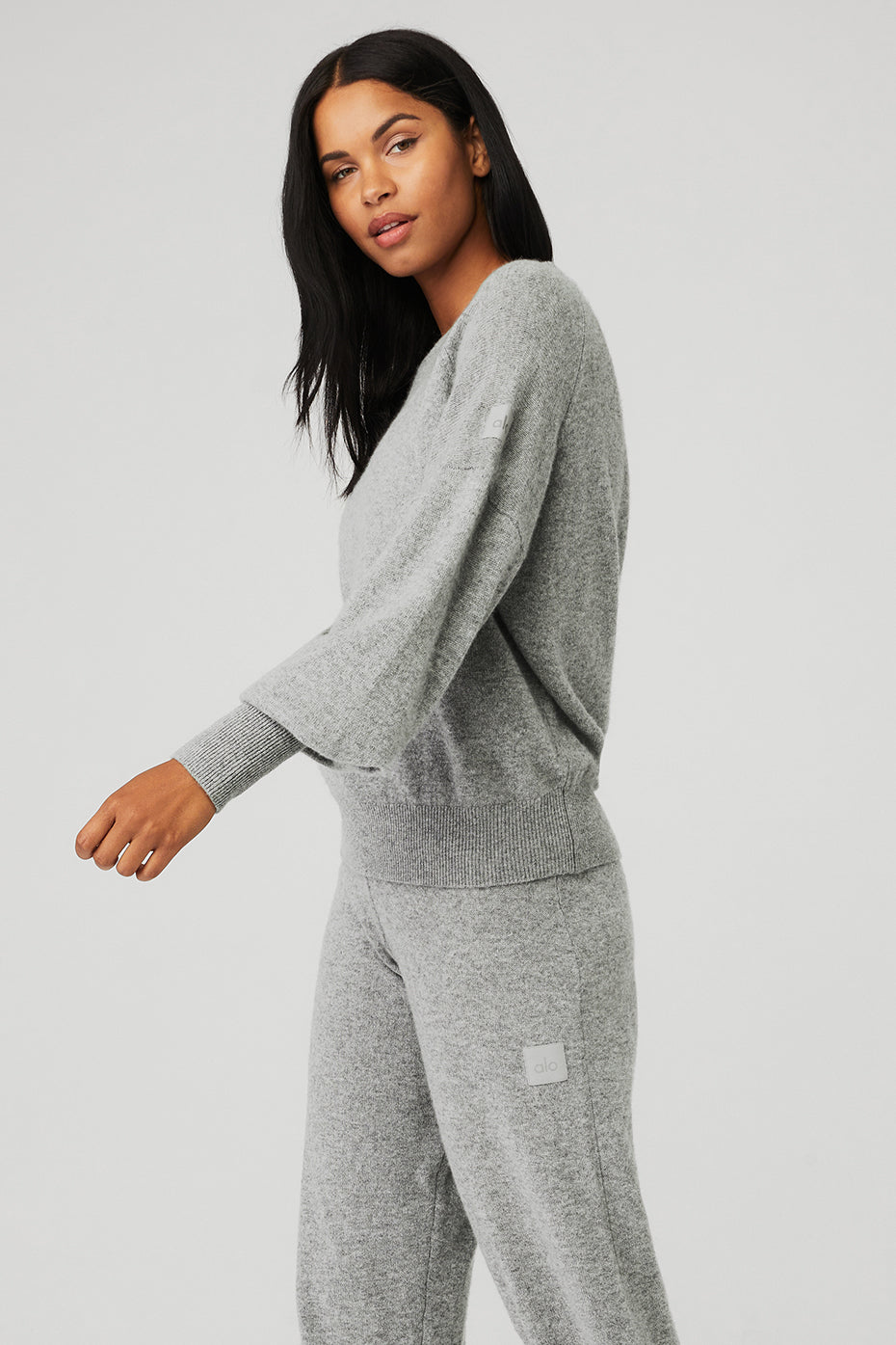 Grey Women's Alo Yoga Cashmere Jet Set Crew Sweatshirts | ZXV-794563