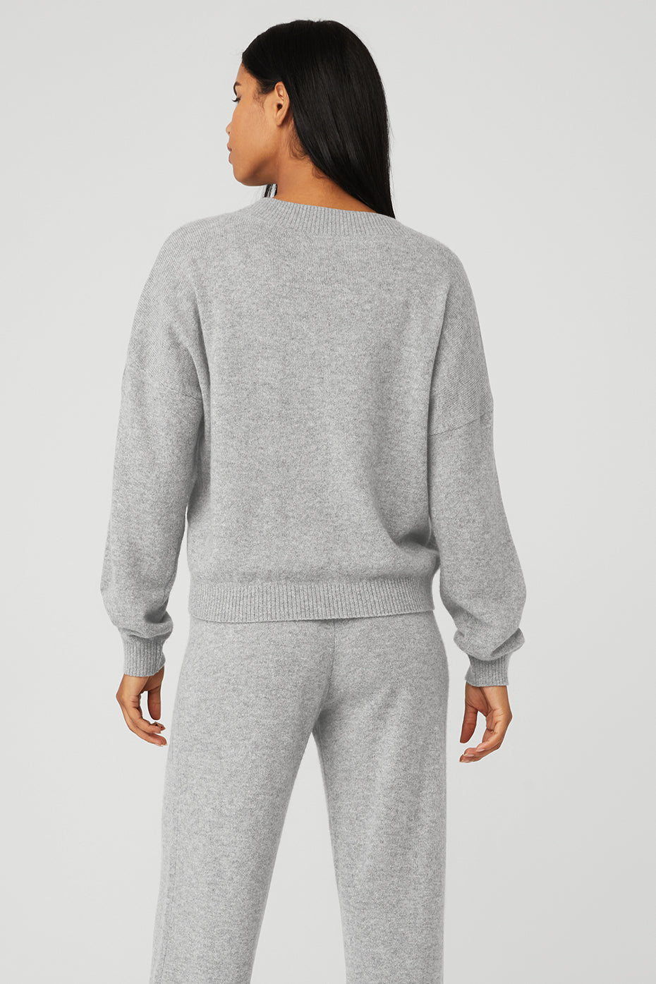 Grey Women's Alo Yoga Cashmere Jet Set V-Neck Pullover Sweatshirts | NBO-297516