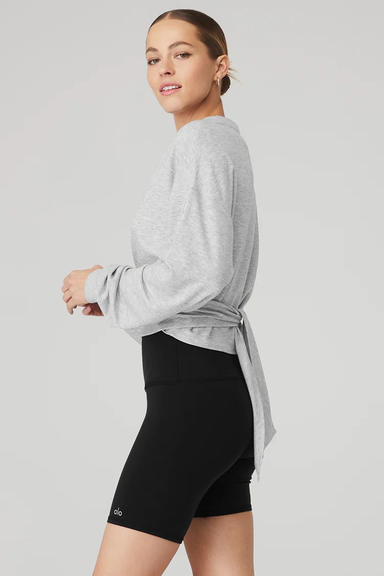 Grey Women's Alo Yoga Dreamy Wrap Pullover Long Sleeve | KHM-143560