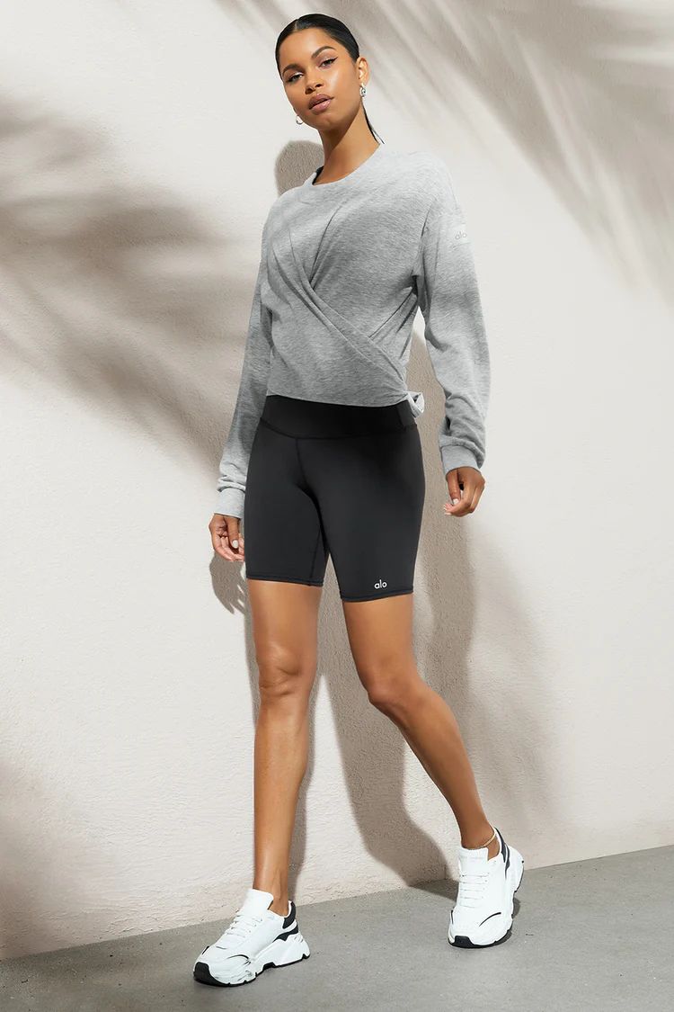 Grey Women's Alo Yoga Dreamy Wrap Pullover Long Sleeve | KHM-143560