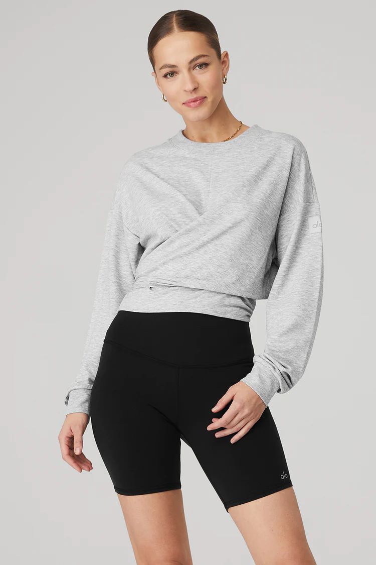 Grey Women\'s Alo Yoga Dreamy Wrap Pullover Long Sleeve | KHM-143560