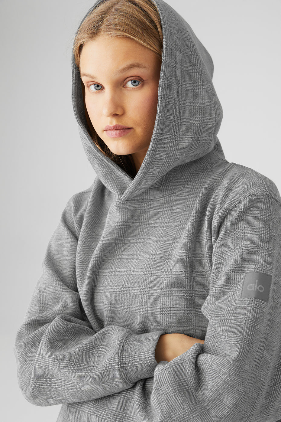 Grey Women's Alo Yoga Glenplaid Colosseum Hoodie | KGF-842563