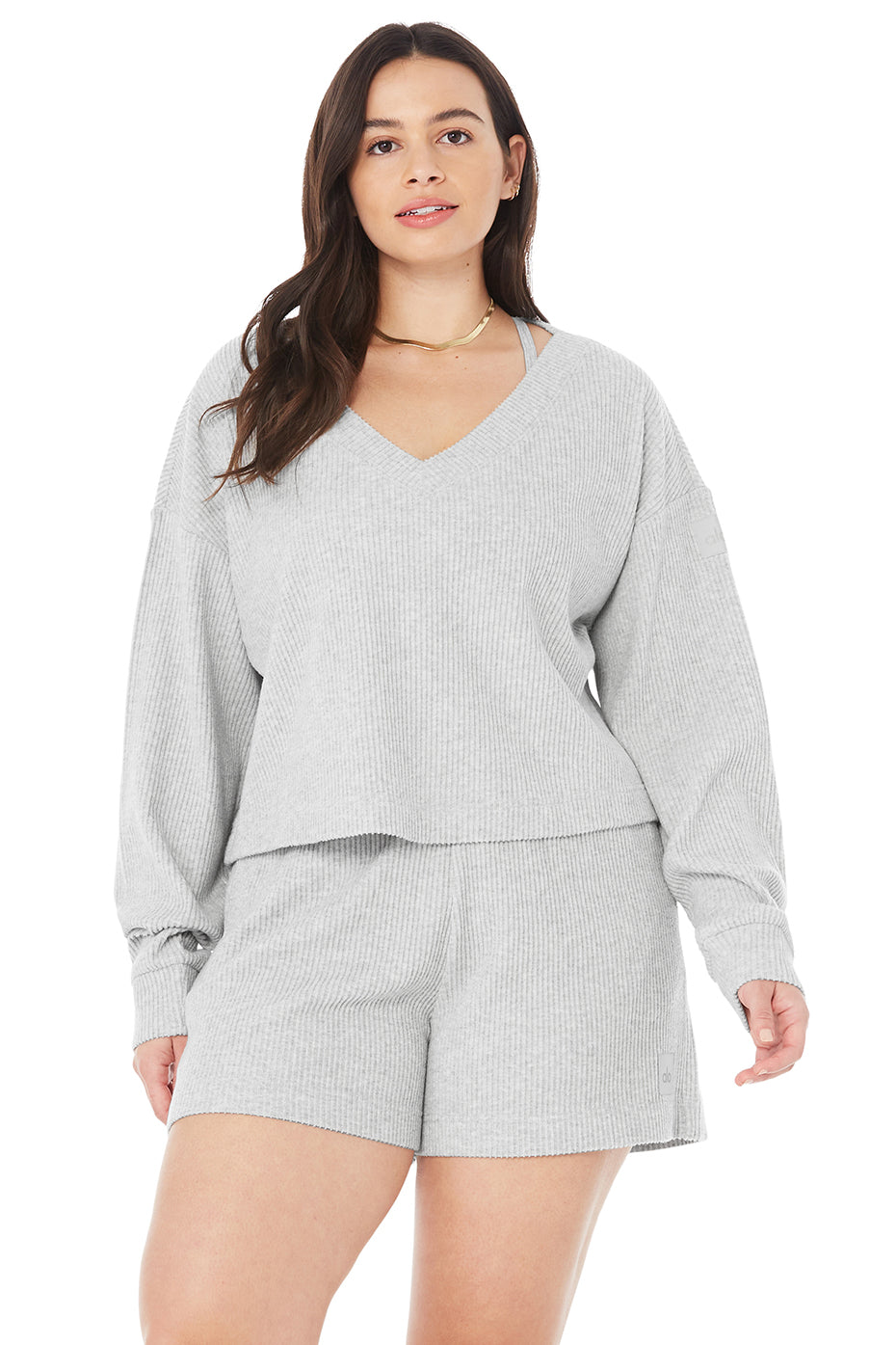 Grey Women's Alo Yoga Muse V-Neck Pullover Sweatshirts | QFU-507891