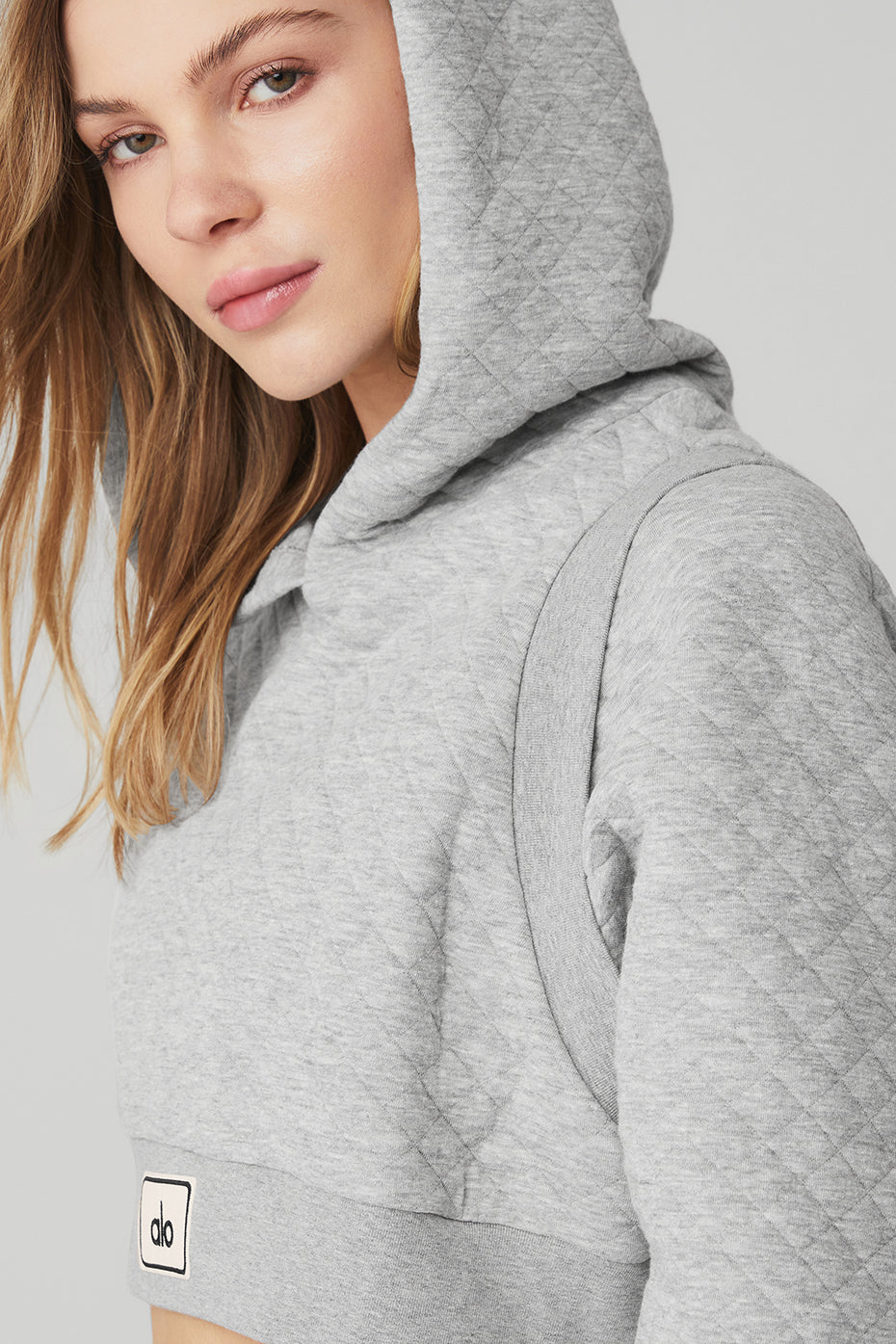 Grey Women's Alo Yoga Quilted Cropped Arena Hoodie | LZW-264981