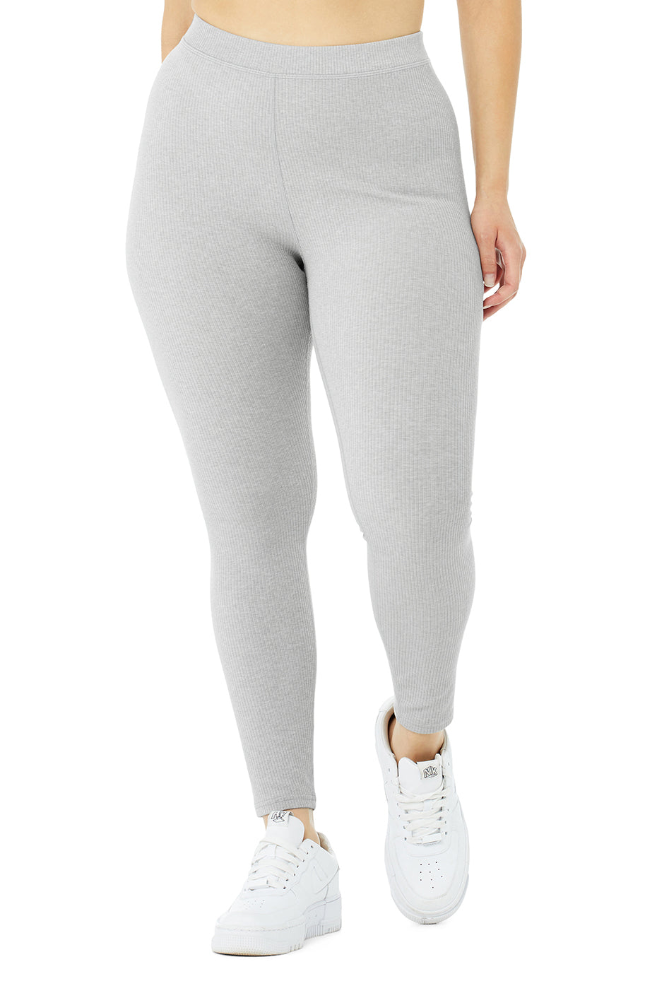 Grey Women's Alo Yoga Ribbed High-Waist 7/8 Blissful Leggings | VQD-450279