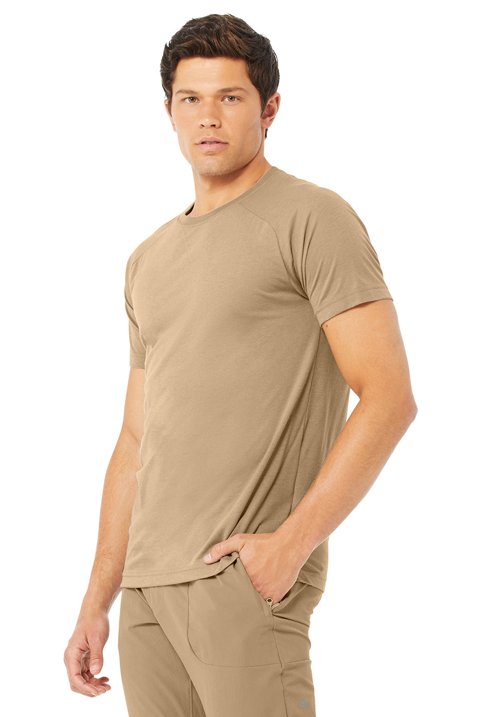 Khaki Men's Alo Yoga The Triumph Crew Neck Tee Short Sleeve | GEW-520497