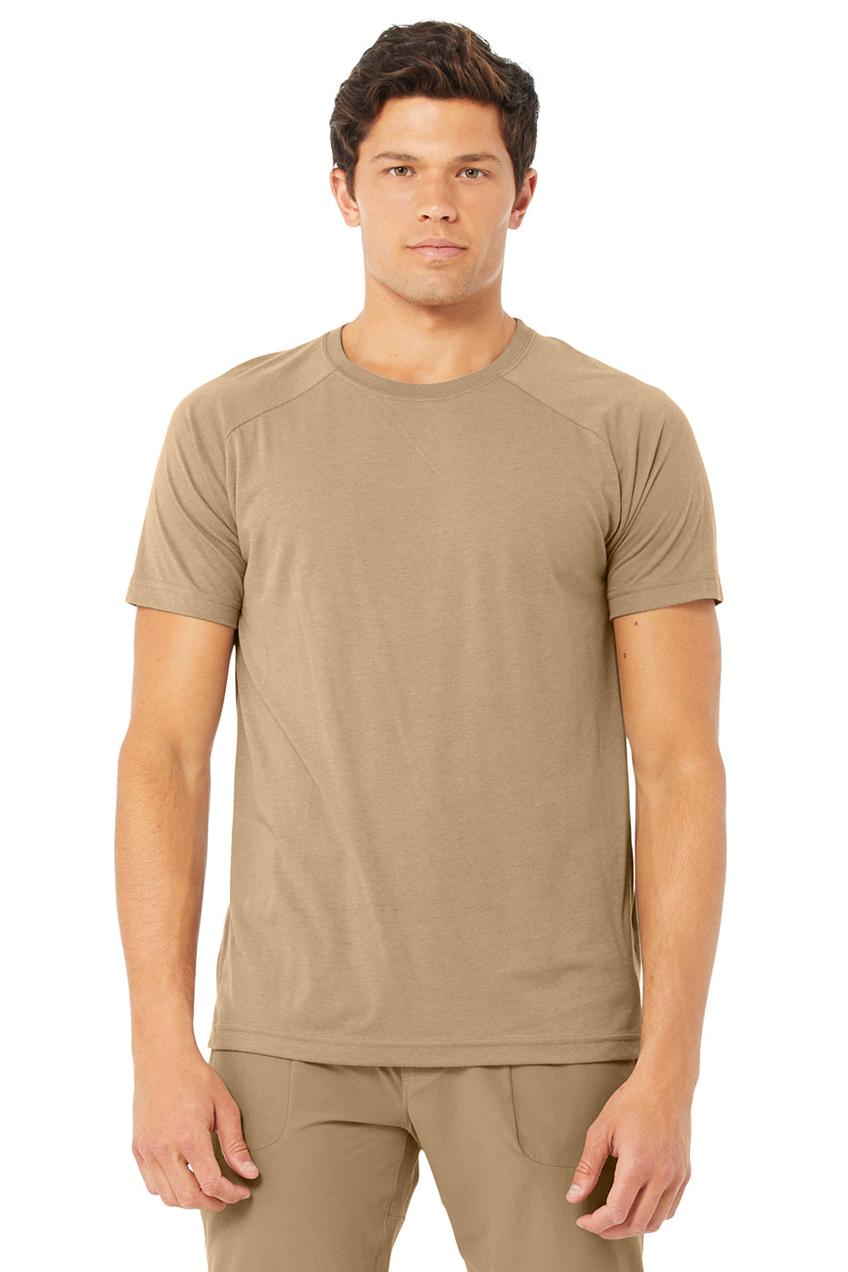 Khaki Men\'s Alo Yoga The Triumph Crew Neck Tee Short Sleeve | GEW-520497