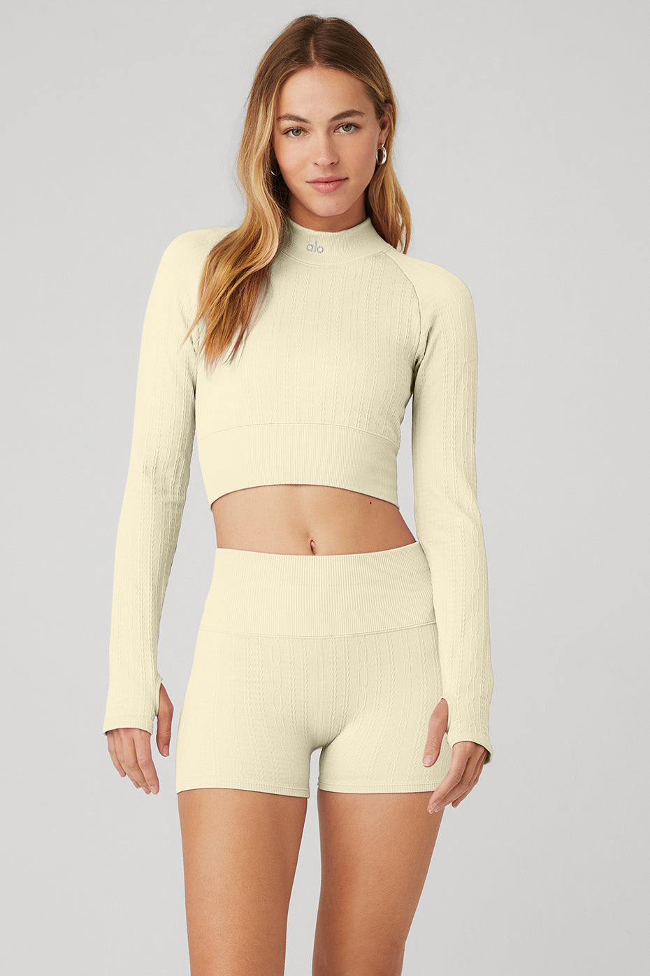 Light Yellow Women\'s Alo Yoga Seamless Cable Knit Long Sleeve | SXZ-247539