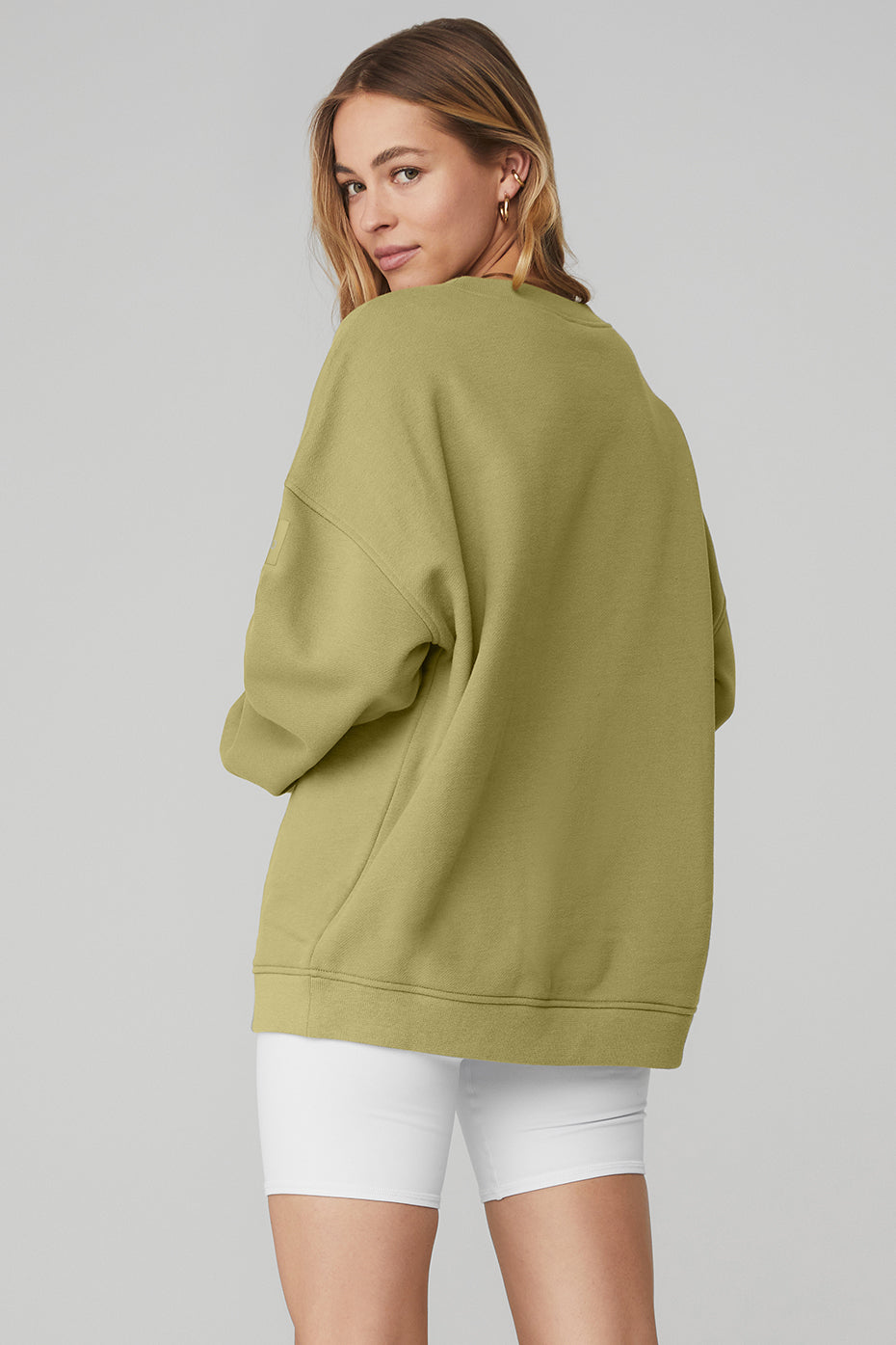 Mustard Green Women's Alo Yoga Renown Heavy Weight Crew Neck Pullover Sweatshirts | NGJ-598713