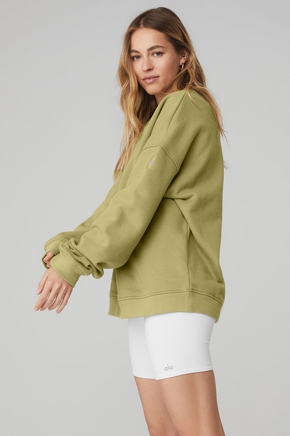 Mustard Green Women's Alo Yoga Renown Heavy Weight Crew Neck Pullover Sweatshirts | NGJ-598713