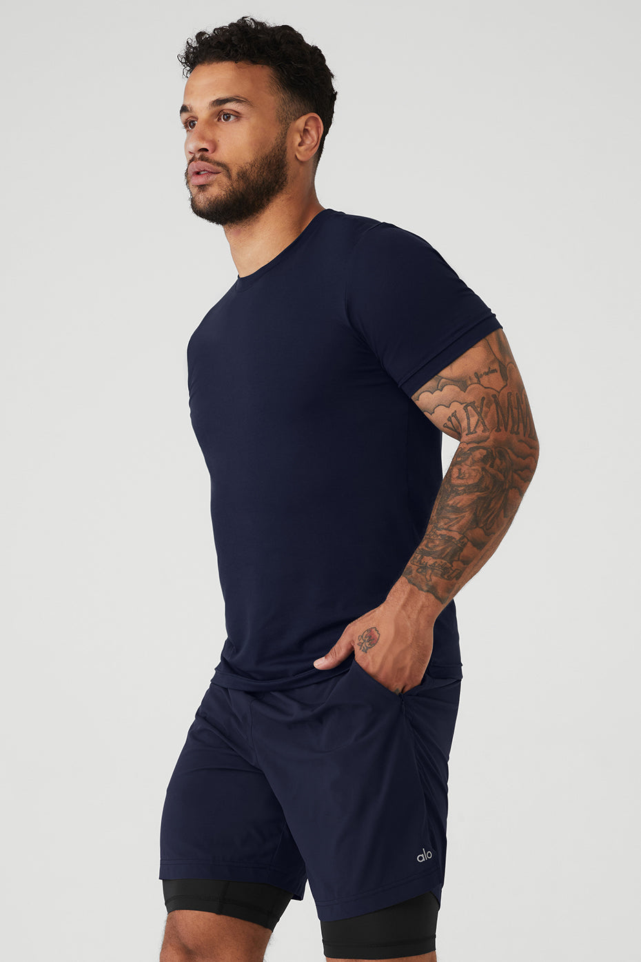 Navy Men's Alo Yoga Conquer Reform Crewneck Short Sleeve | EXG-572380