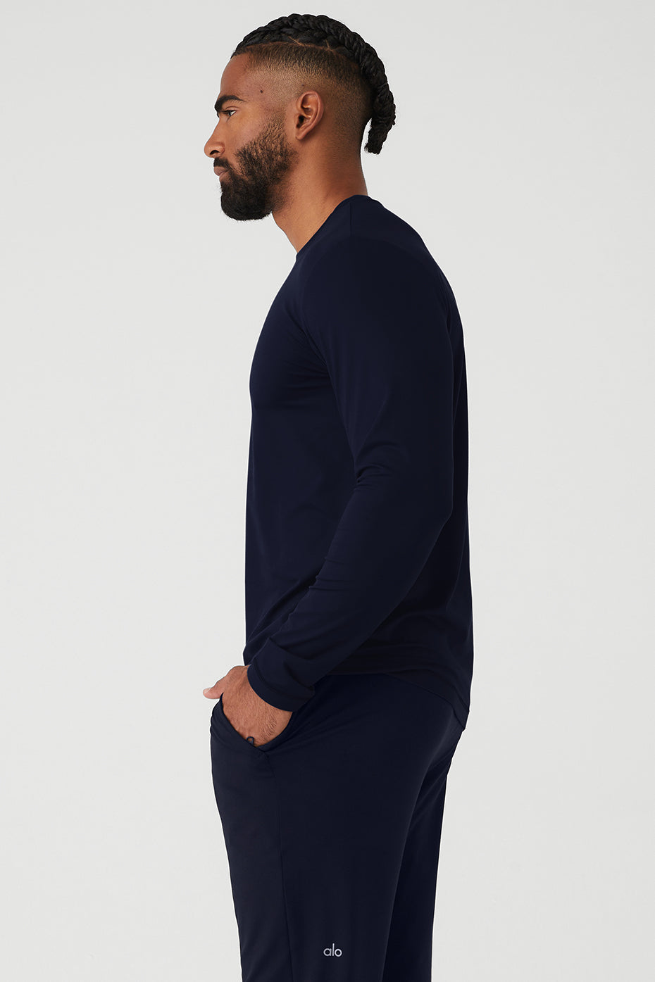 Navy Men's Alo Yoga Conquer Reform Crewneck Long Sleeve | FDX-608754