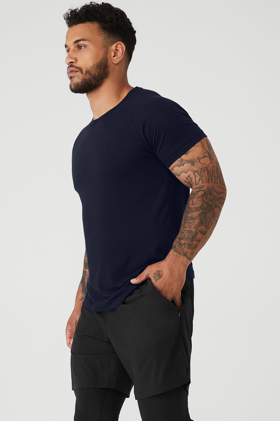 Navy Men's Alo Yoga The Triumph Crew Neck Tee Short Sleeve | YSM-480271