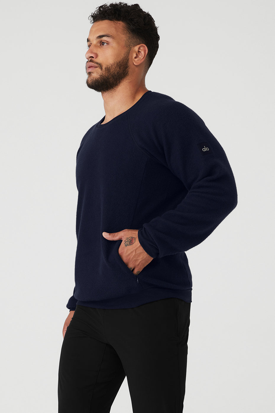 Navy Men's Alo Yoga Triumph Crew Neck Sweatshirts | AKX-895473