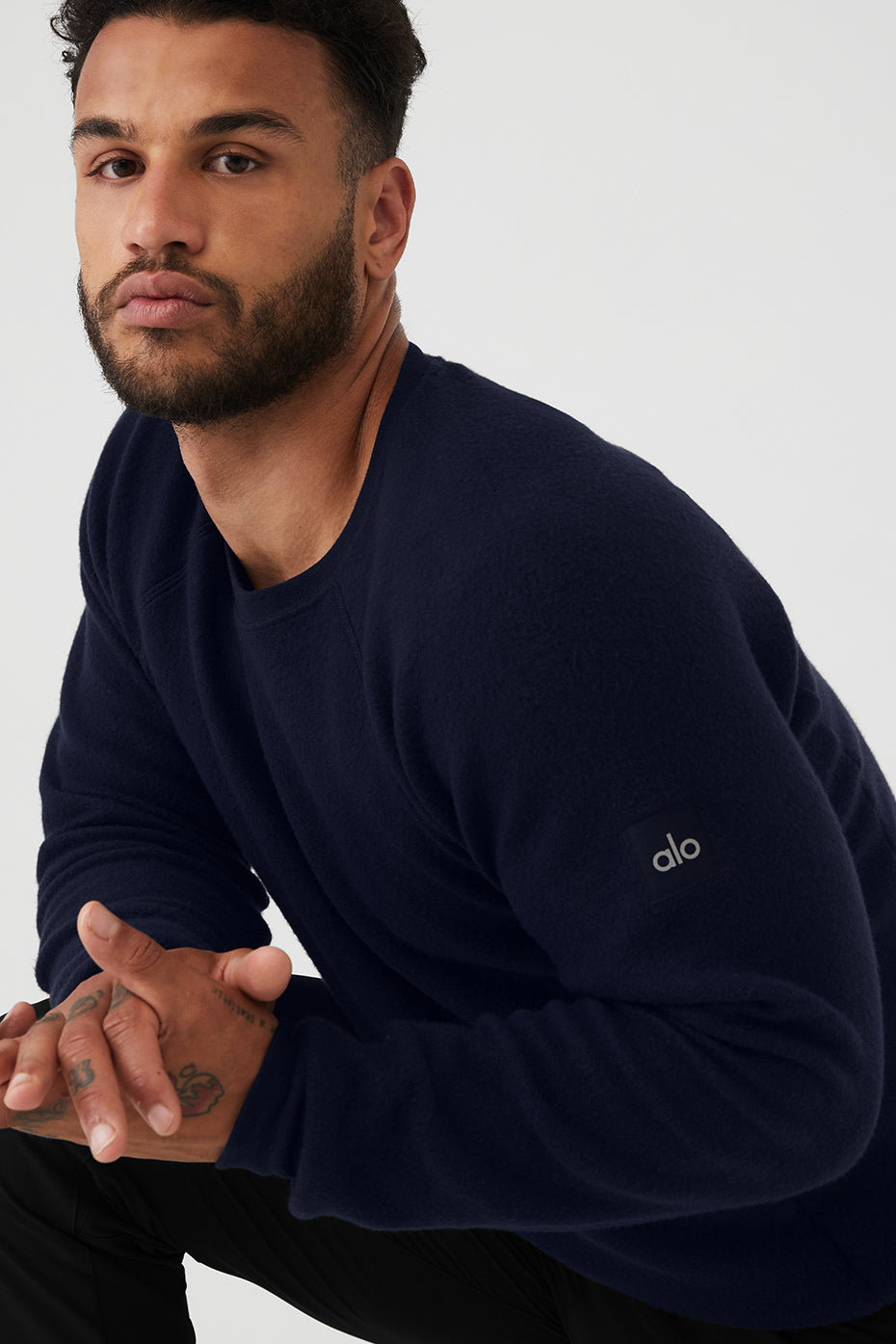 Navy Men's Alo Yoga Triumph Crew Neck Sweatshirts | AKX-895473