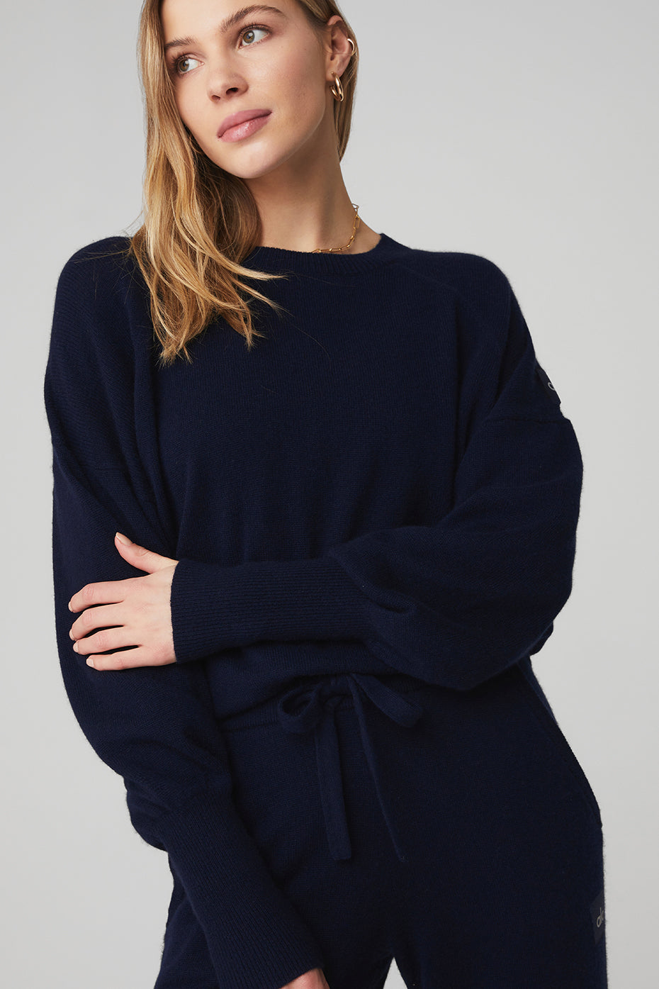 Navy Women's Alo Yoga Cashmere Jet Set Crew Sweatshirts | WCQ-307185