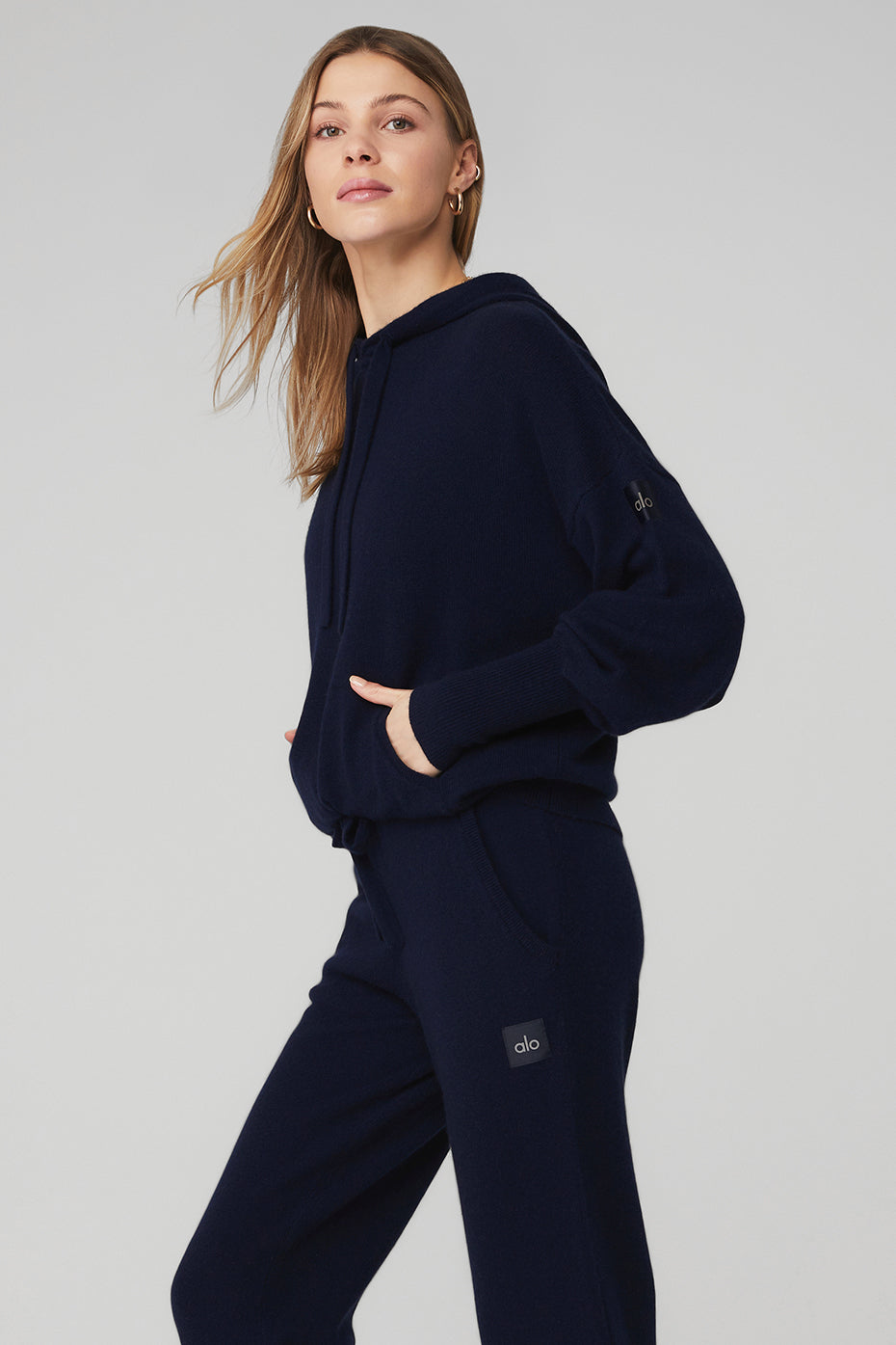 Navy Women's Alo Yoga Cashmere Jet Set Hoodie | FIK-509163