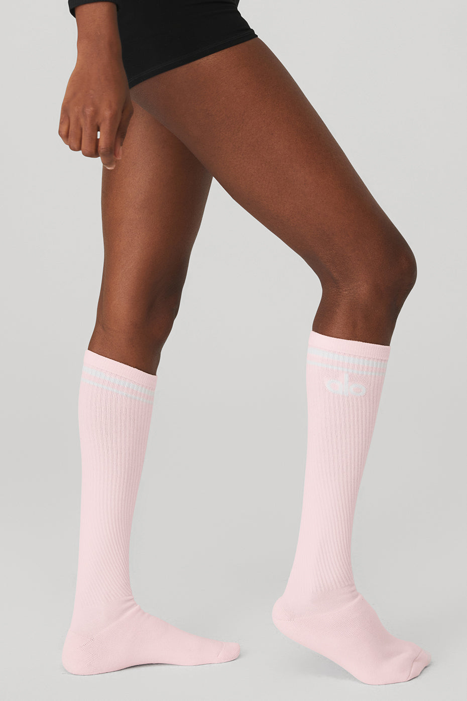 Pink / White Women's Alo Yoga Knee-High Throwback Barre Socks | CUM-305427