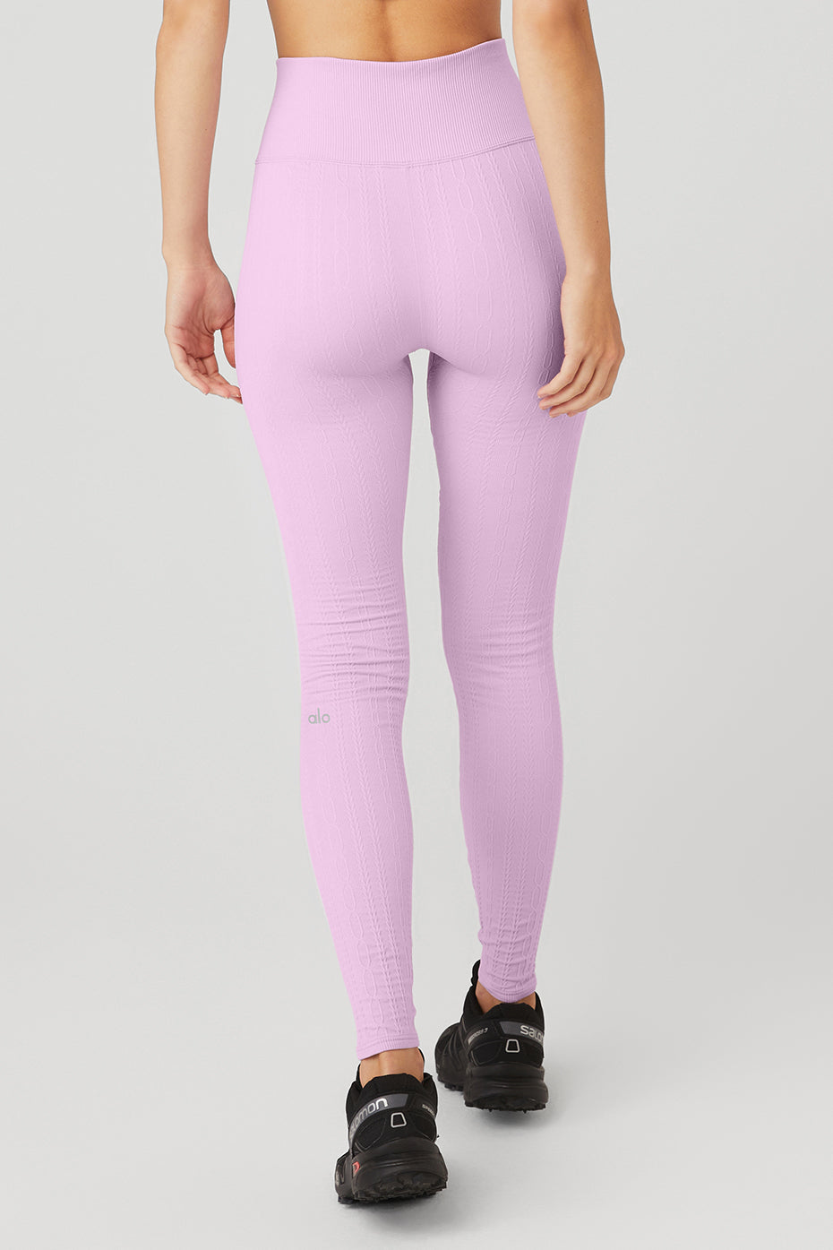 Pink Women's Alo Yoga Semi-Sheer Seamless Cable Knit High-Waist Leggings | MFP-491720