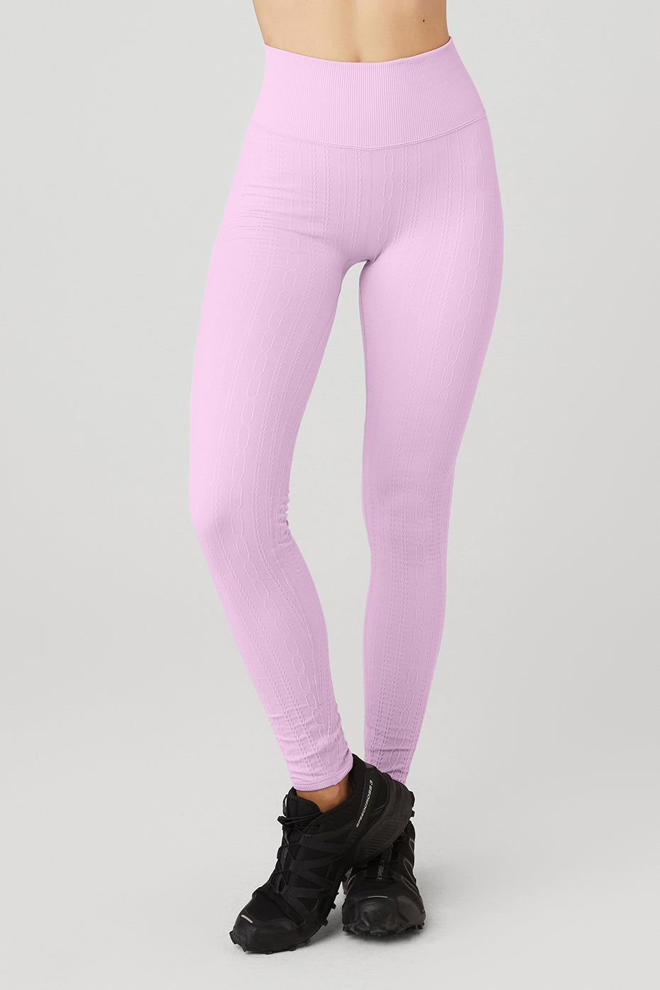 Pink Women\'s Alo Yoga Semi-Sheer Seamless Cable Knit High-Waist Leggings | MFP-491720