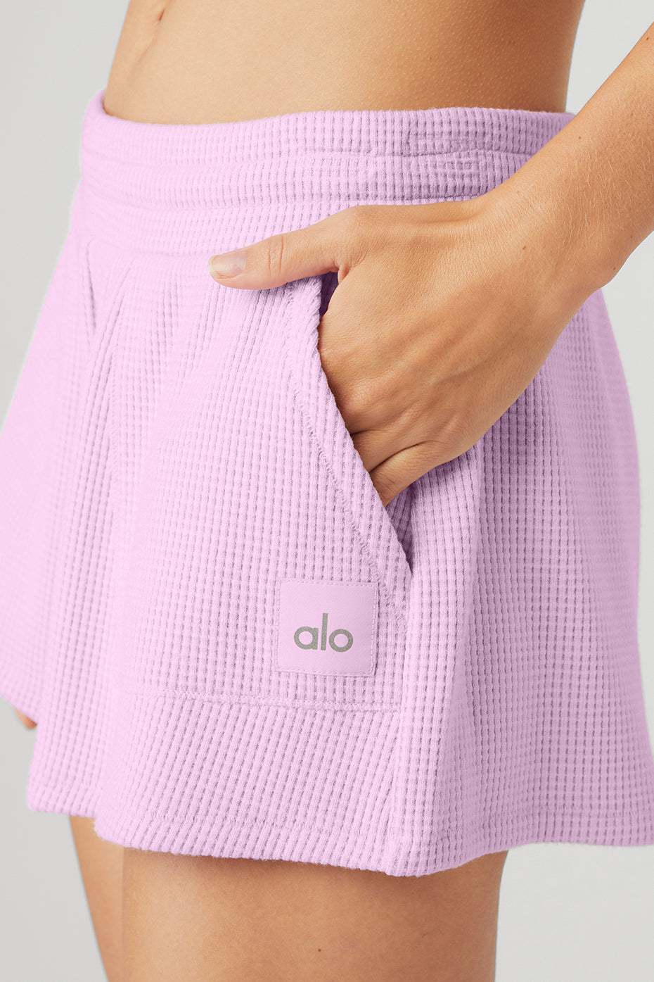 Pink Women's Alo Yoga Waffle High-Waist Weekend Escape Shorts | GTH-761240